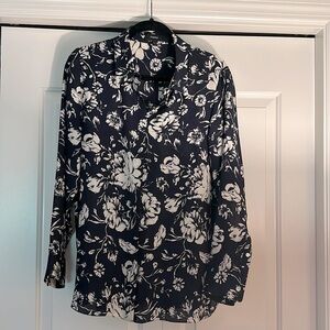 Theory floral button down silk blouse, size L